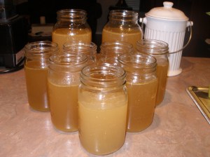 Rich chicken broth with lots of gelatin